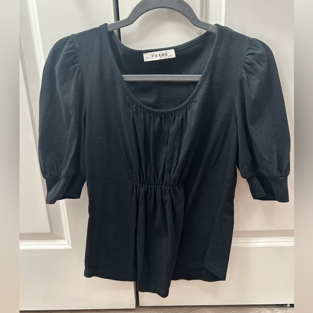 NWOT Frame Black Puff Sleeve Blouse Small Ruching